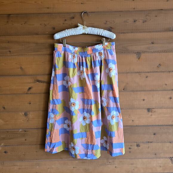 Roolee Retro Picnic Print Floral Button Front Midi Skirt Medium Boho Cottagecore - Picture 2 of 3